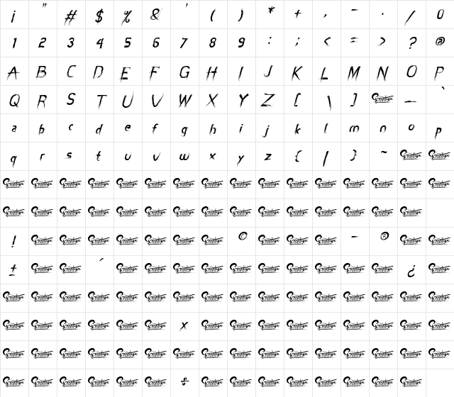 MiZTiX Italic  glyph index