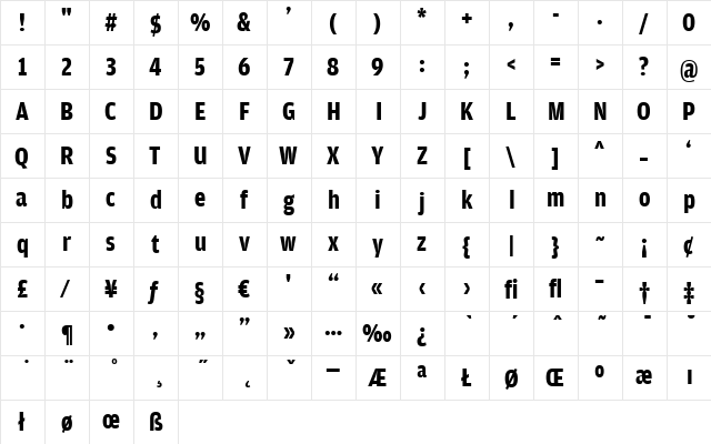 AmplitudeCond-Bold Regular  glyph index