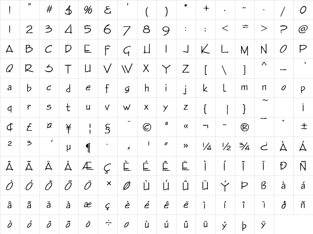 EnviroAntD Regular  glyph index