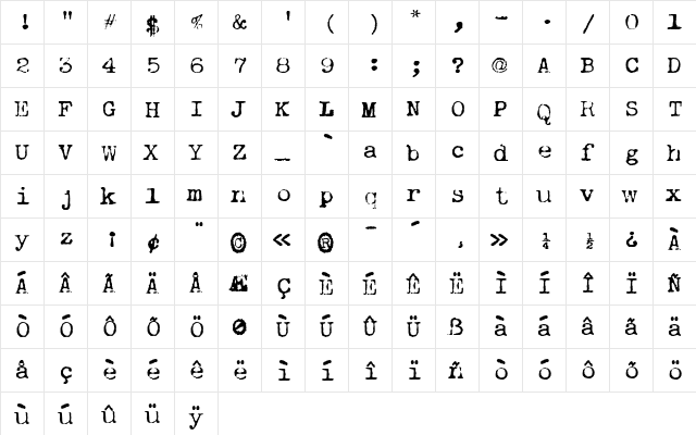 VTypewriter Regular  glyph index