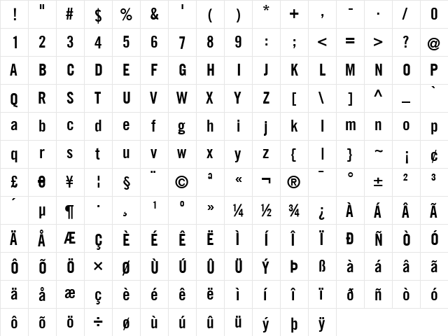 TraditionellSans Bold  glyph index