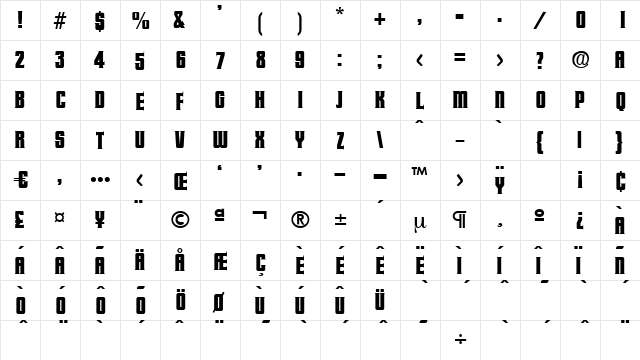 GaberBold Regular  glyph index