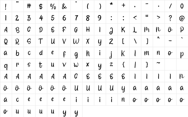 Summer Flash Regular  glyph index