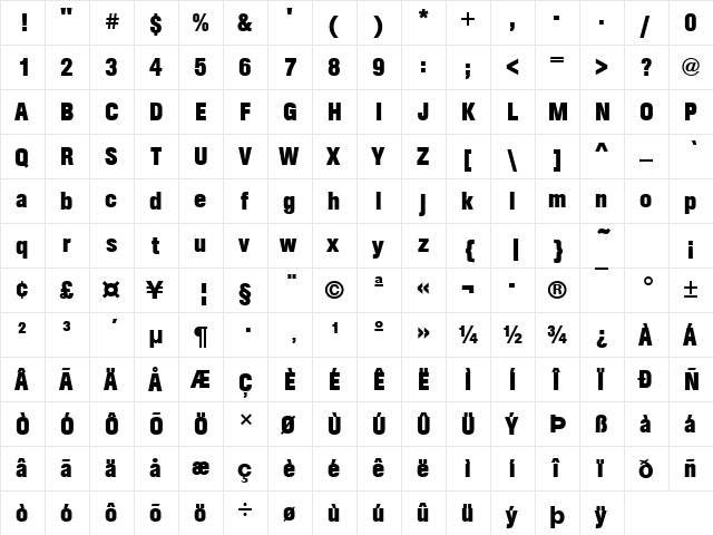 URWAccidaliaBucDCon Bold  glyph index