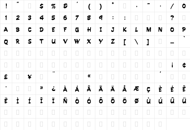 Hand Drawn Plain  glyph index