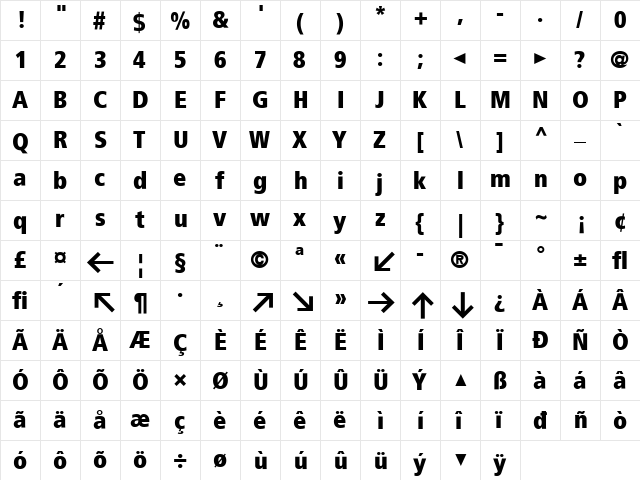 Transit Black  glyph index