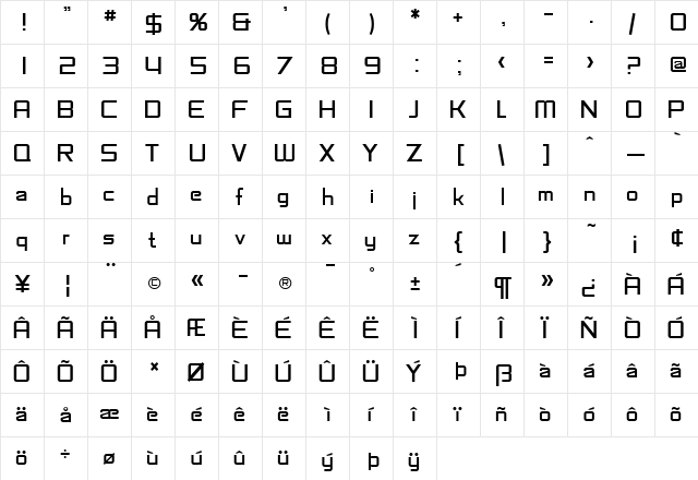 SF Chaerilidae Regular  glyph index