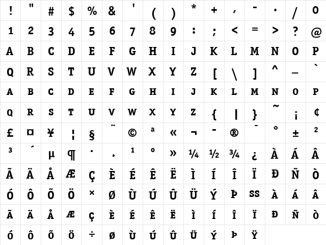 OfficinaSerITC Bold  glyph index