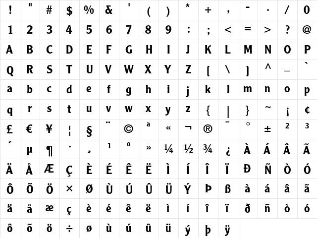 Clearface Gothic LT 65 Medium  glyph index