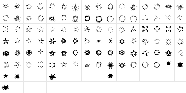 StellaStern Bright  glyph index