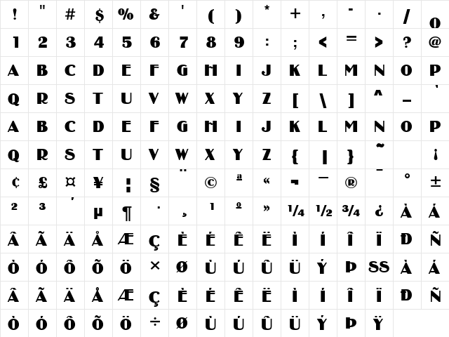 Binner Regular  glyph index