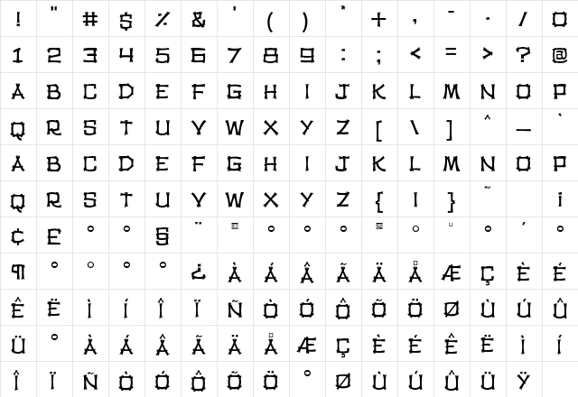 TikiHut Regular  glyph index