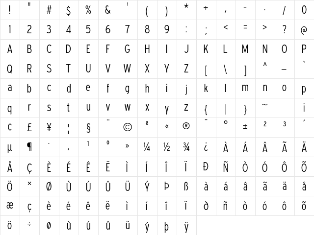 Expressway Cd Lt Regular  glyph index