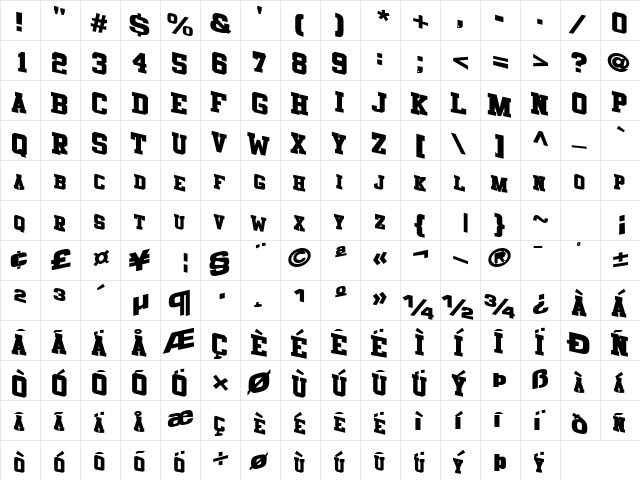 AwkWard8 Bold  glyph index
