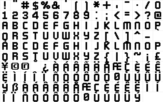 FFF Silver Extended Regular  glyph index