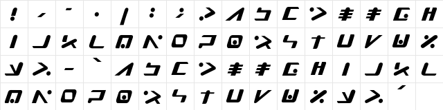 BeyondMachines Regular  glyph index