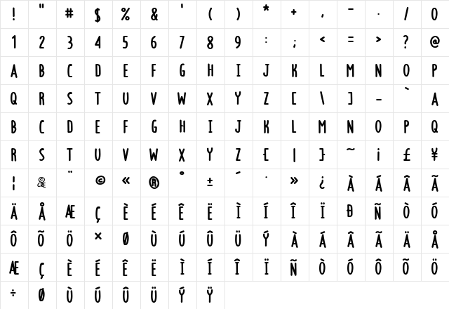 poor cre Regular  glyph index