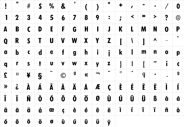 Climerick DemiBold  glyph index