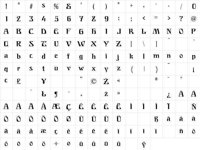 Franconia Regular  glyph index