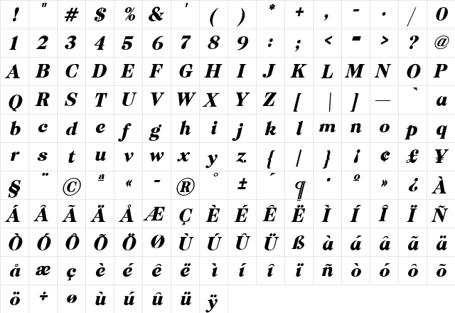 Threeten Regular  glyph index