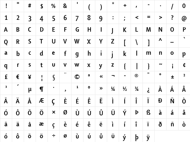 Shaker Regular  glyph index