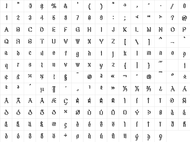 DTCRoughM45 Regular  glyph index