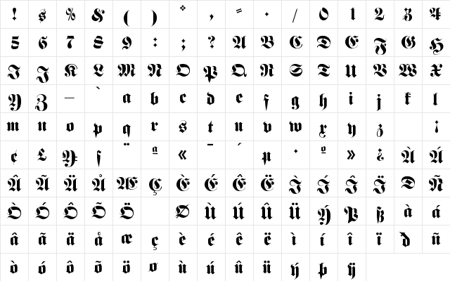 Manorly Regular  glyph index