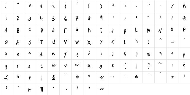 PF Kids Pro Grade Three Regular  glyph index