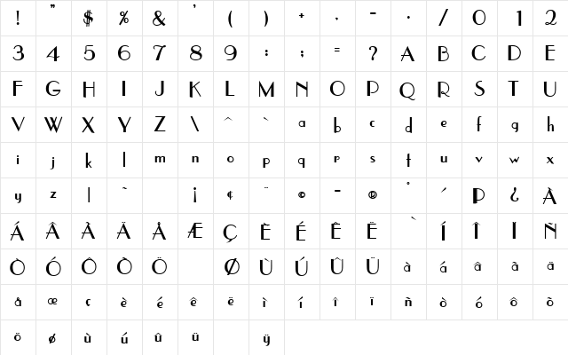 JetSetSSK Bold  glyph index