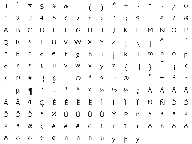 GiltuTReg Regular  glyph index