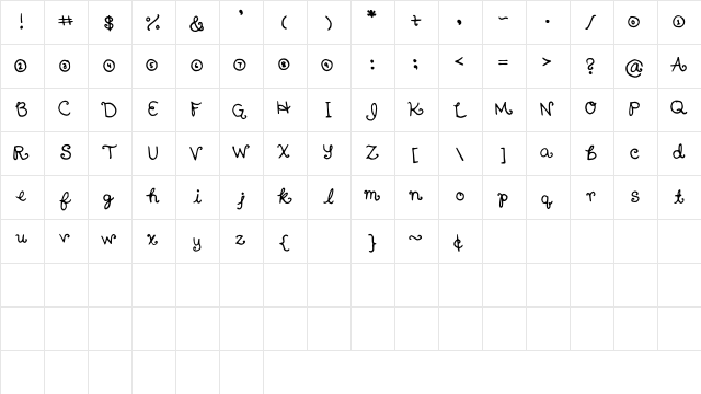 Nanaimo Medium  glyph index