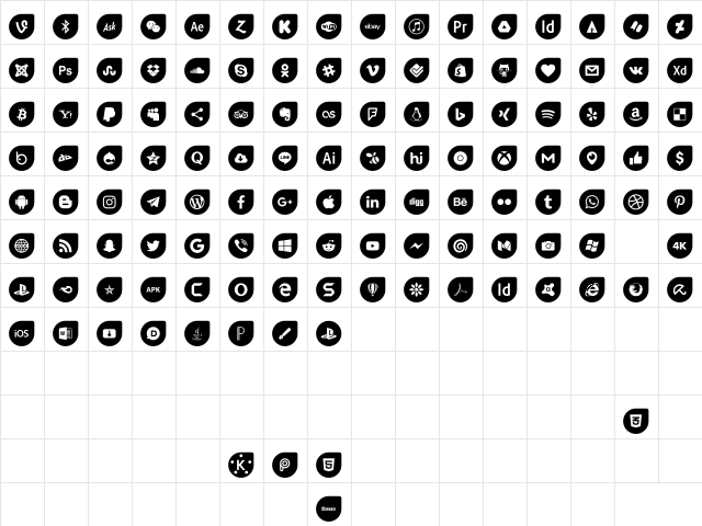 Icons Social Media 12 Regular  glyph index