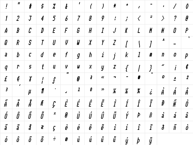 Telidon CdHv Italic  glyph index
