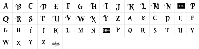 Evil Dead 3 DEMO Regular  glyph index
