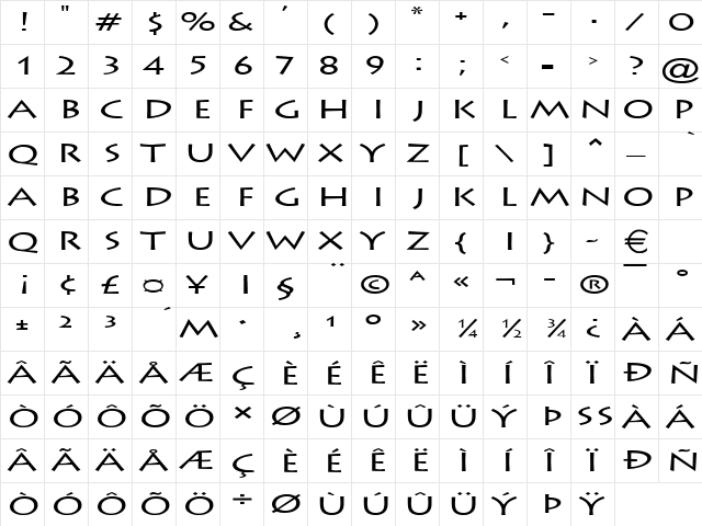 ListeExtended Normal  glyph index