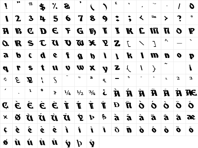 BoyHoodDrive Regular  glyph index