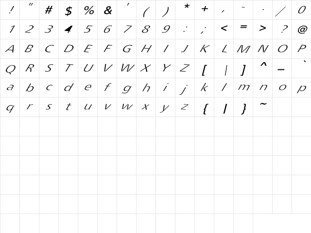 Tripping Regular  glyph index