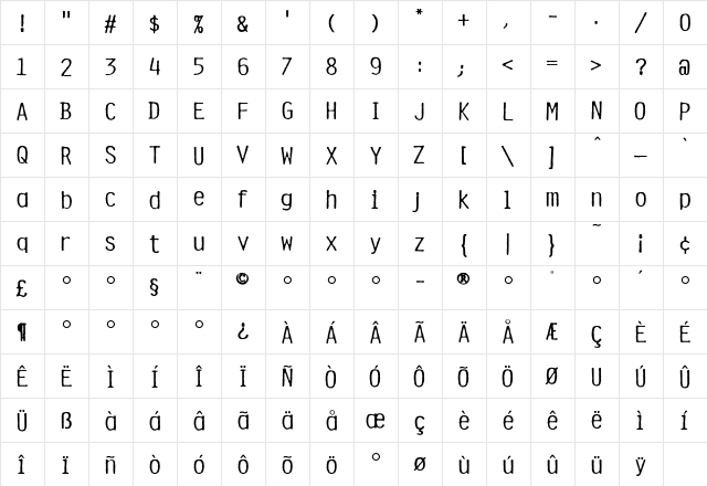 Flyerfonts Regular  glyph index