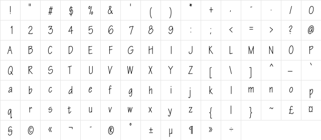 EskizTwo-Condensed Regular  glyph index