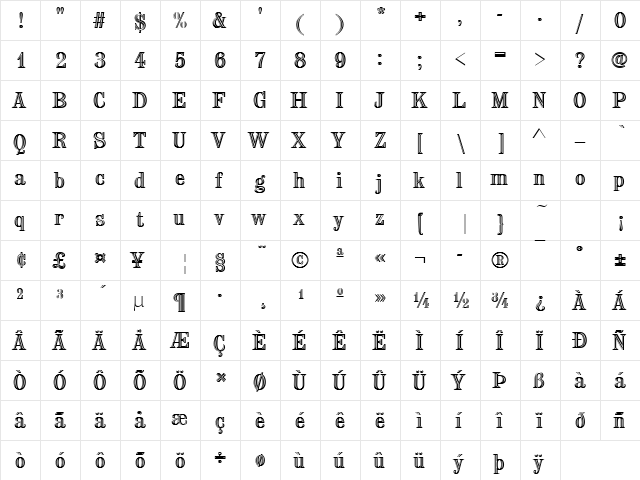 ChiselD Regular  glyph index