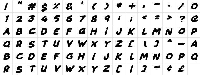 Magical Markers Italic  glyph index