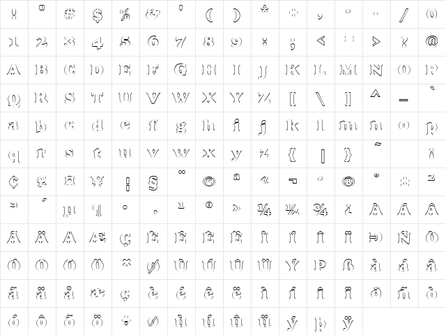 Goudy Becker Heavyface Outline Regular  glyph index