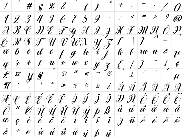 Heartbeat italic Regular  glyph index
