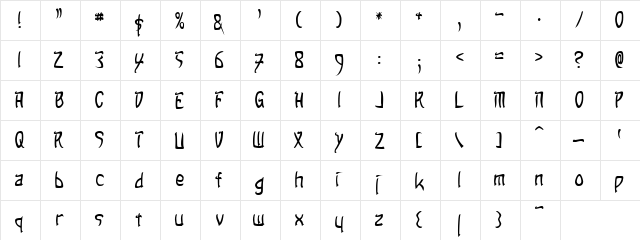 Peculiar Fonts Regular  glyph index
