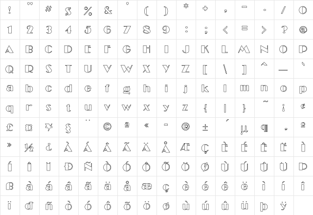 Miami Ho Regular  glyph index