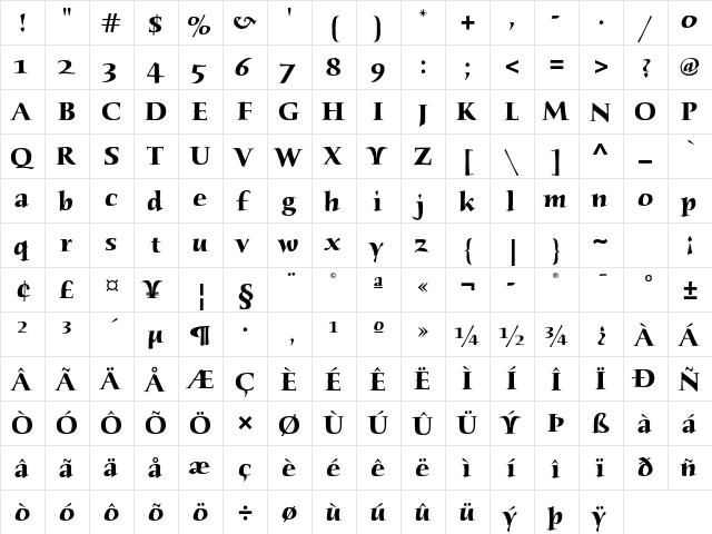 Humana Serif ITC Std Bold  glyph index