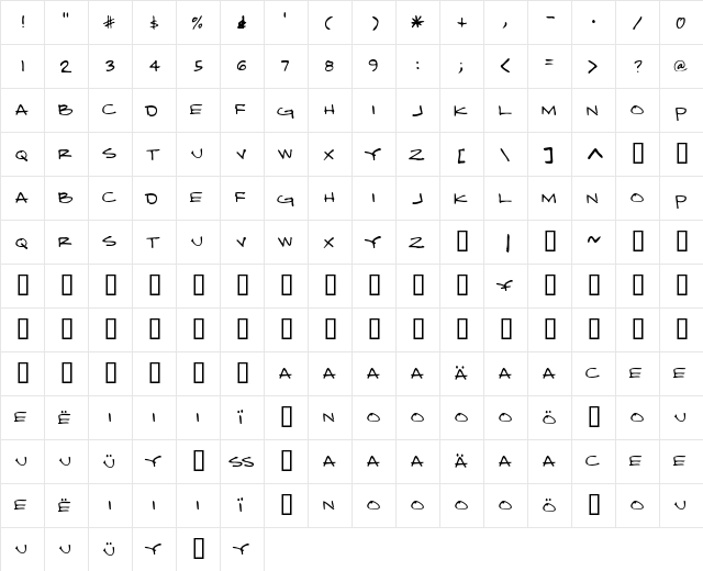 Damned Architect AH Regular  glyph index