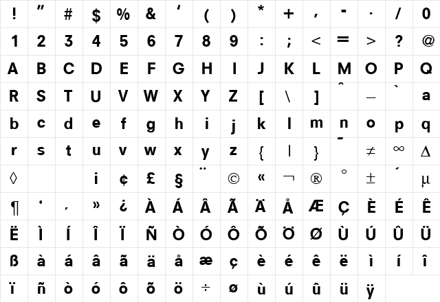 NewSans Bold  glyph index