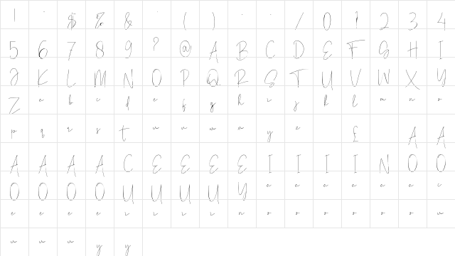 Viollet Signatture Regular  glyph index
