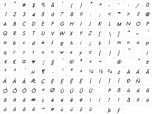 Loving 17 Regular  glyph index